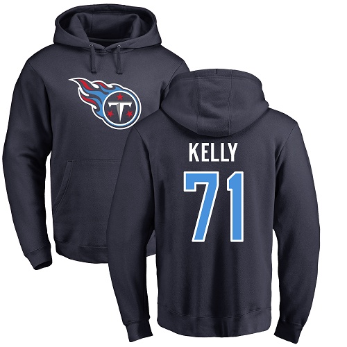 Tennessee Titans Men Navy Blue Dennis Kelly Name and Number Logo NFL Football #71 Pullover Hoodie Sweatshirts->tennessee titans->NFL Jersey